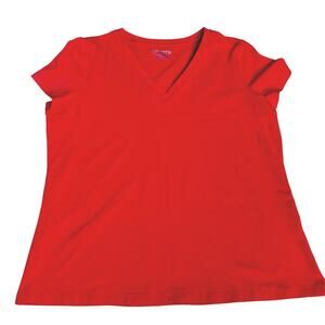 Chico's Women's sz Large Perfect Cap V Neck Tee Short Sleeve Dark Pinkish Red